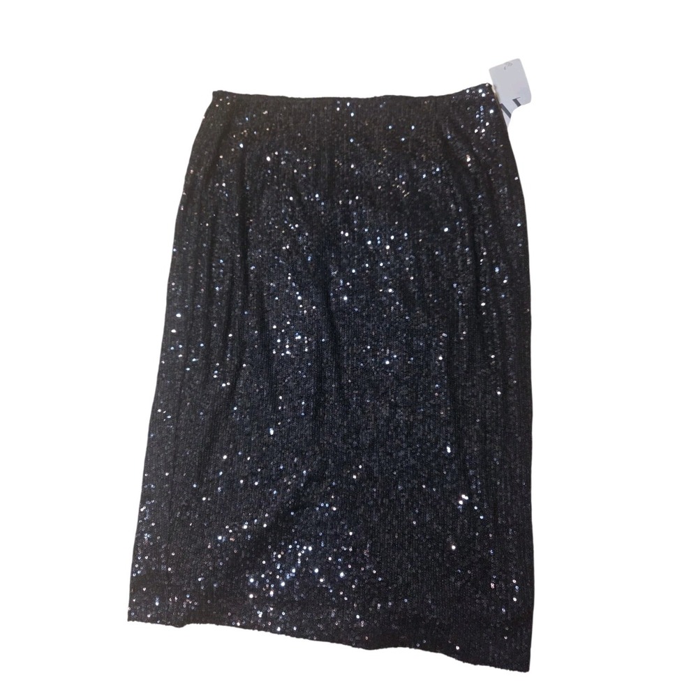 Worthington Black Sequins Midi Straight Skirt Stretch L NWT Cocktail/Party